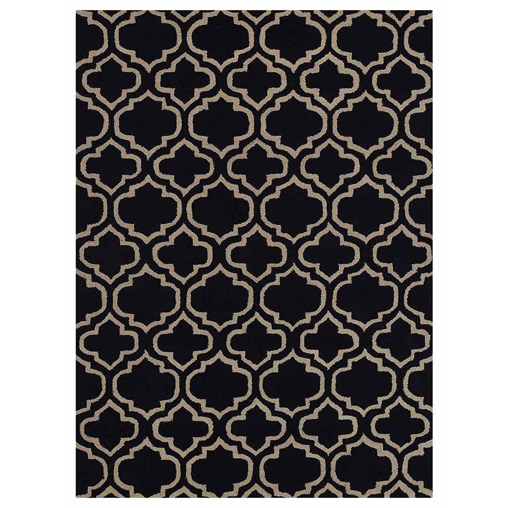 Hand Tufted Wool Area Rug Geometric Black White K00302