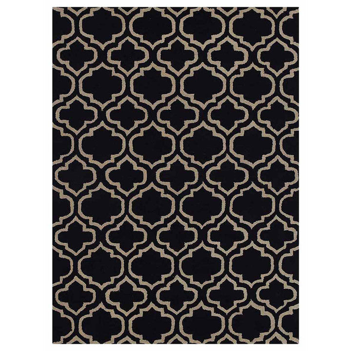 Hand Tufted Wool Area Rug Geometric Black White K00302