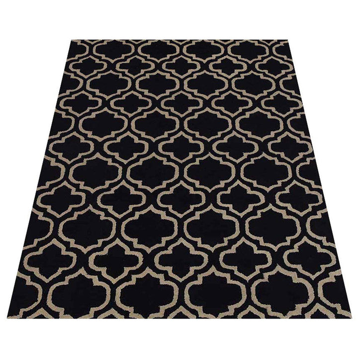 Hand Tufted Wool Area Rug Geometric Black White K00302