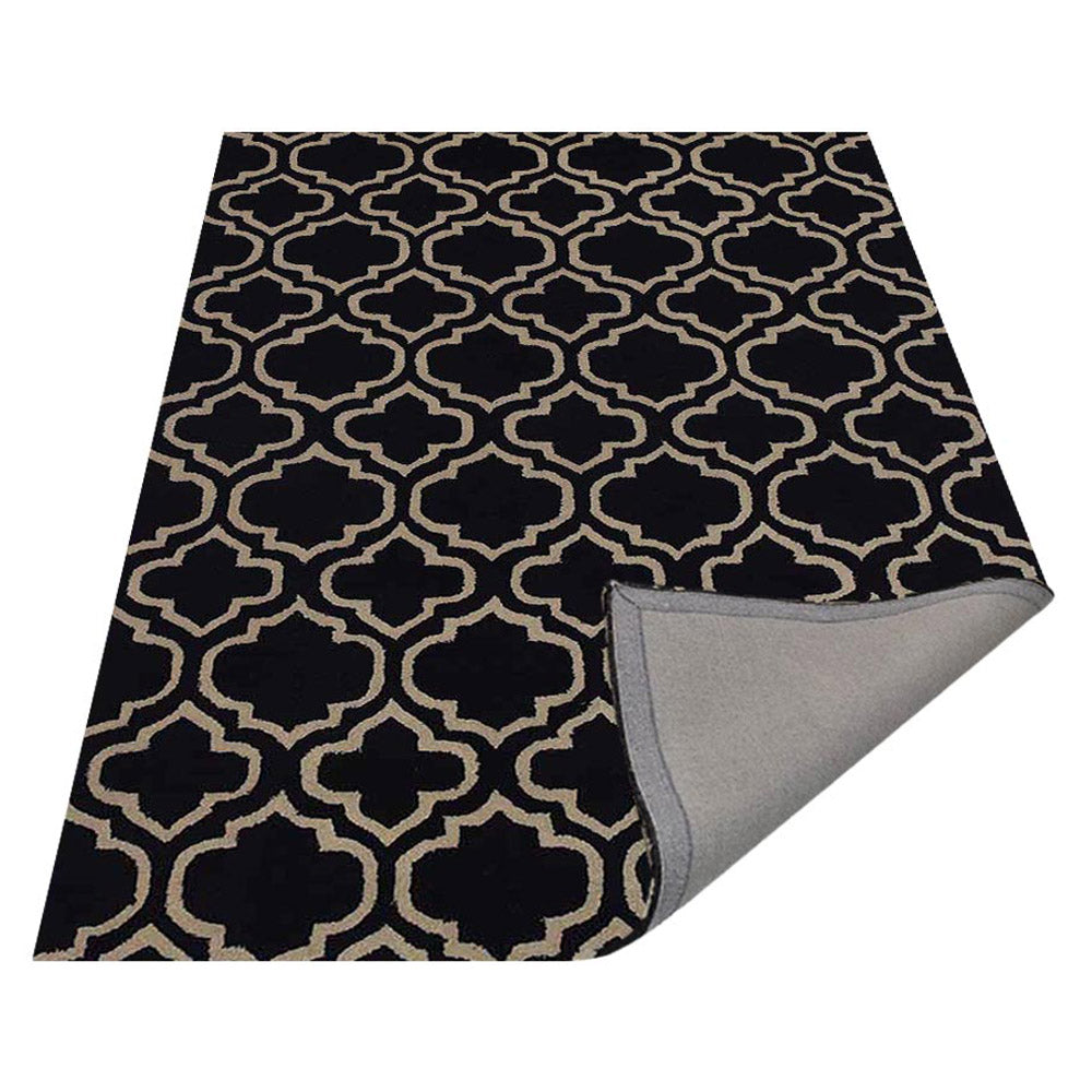 Hand Tufted Wool Area Rug Geometric Black White K00302