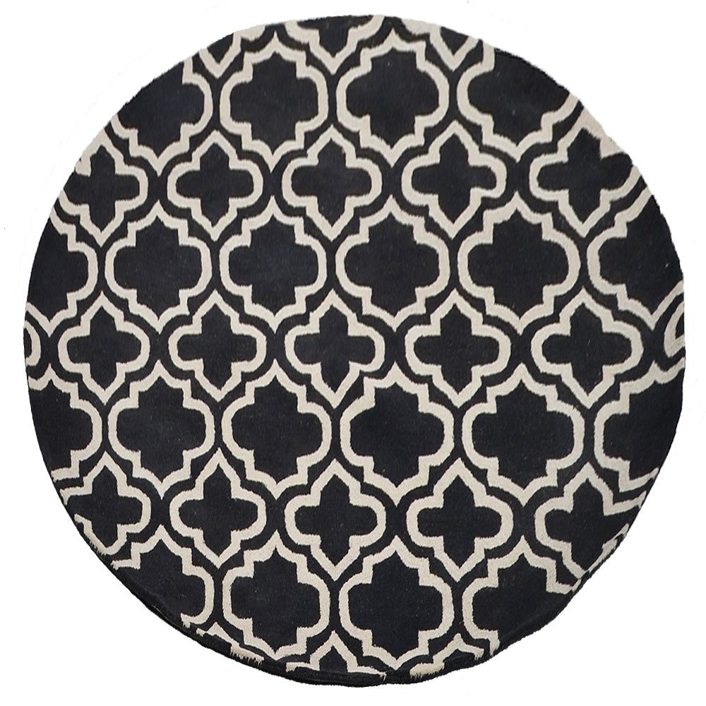 Hand Tufted Wool Area Rug Geometric Black White K00302