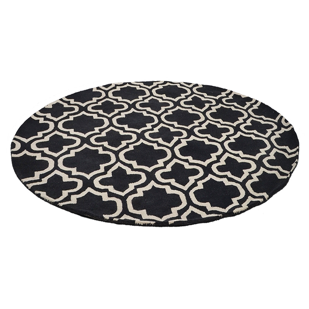 Hand Tufted Wool Area Rug Geometric Black White K00302