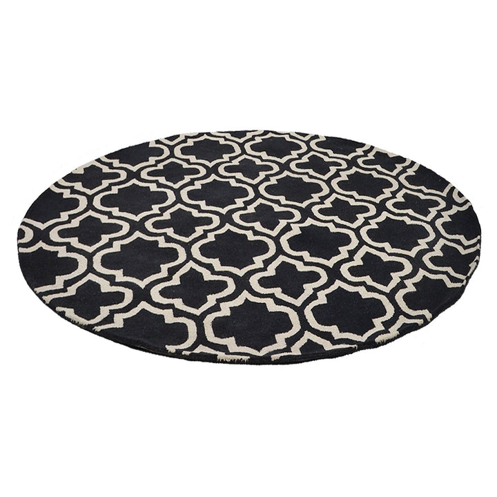 Hand Tufted Wool Area Rug Geometric Black White K00302