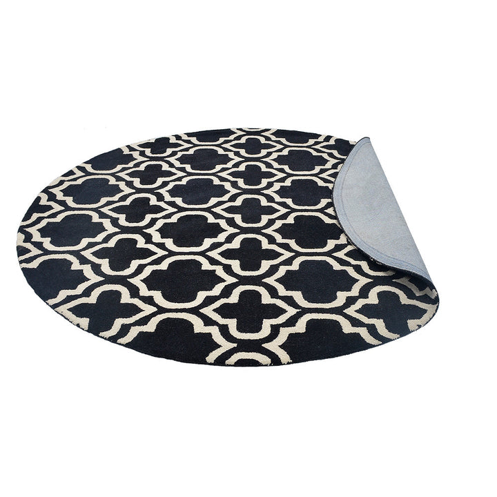 Hand Tufted Wool Area Rug Geometric Black White K00302