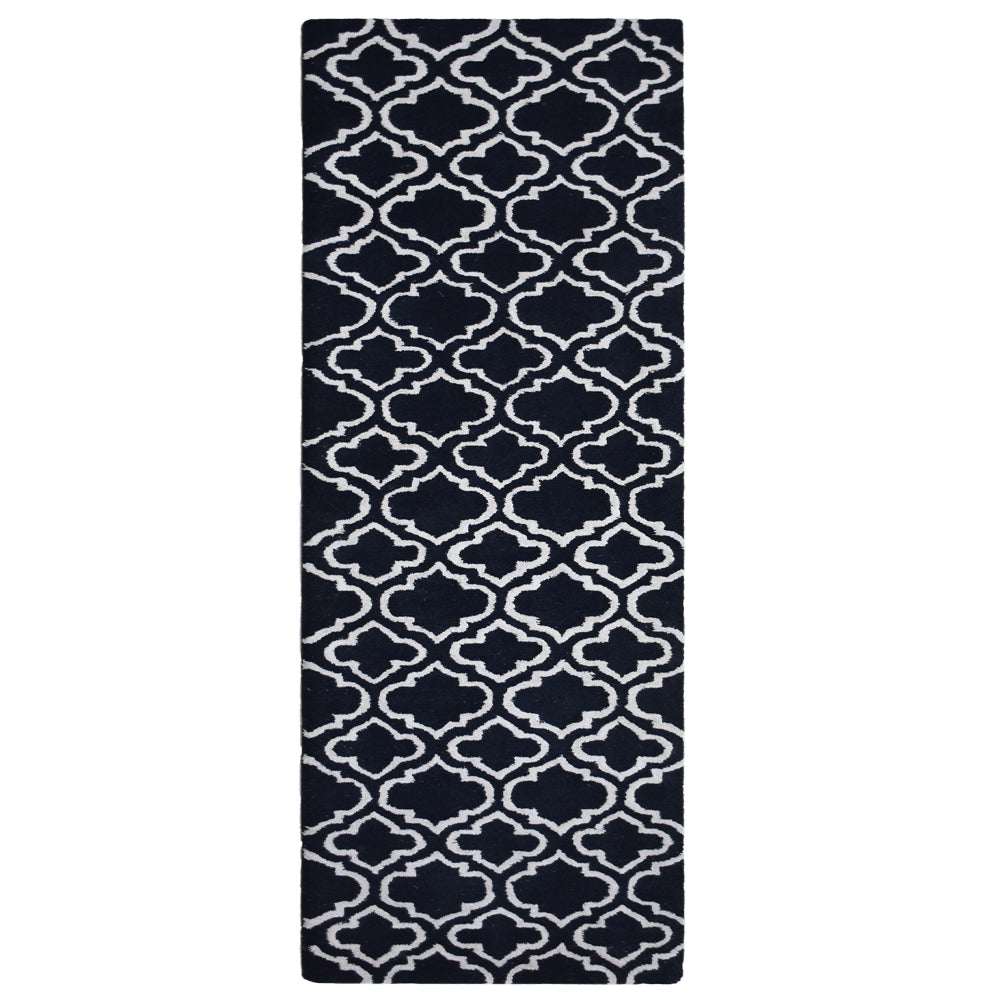 Hand Tufted Wool Area Rug Geometric Black White K00302