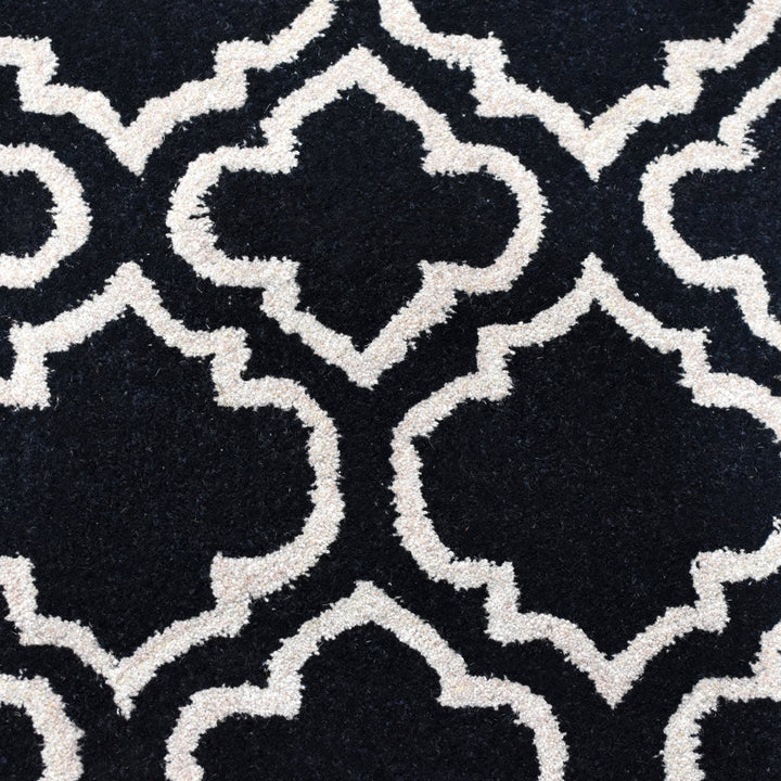 Hand Tufted Wool Area Rug Geometric Black White K00302