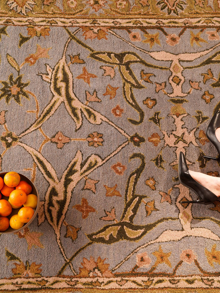 Hand Tufted Blue Green Wool Oriental Rug