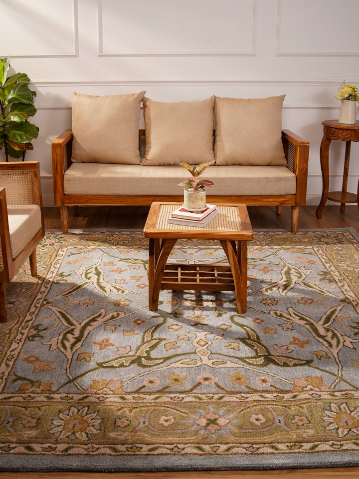 Hand Tufted Blue Green Wool Oriental Rug