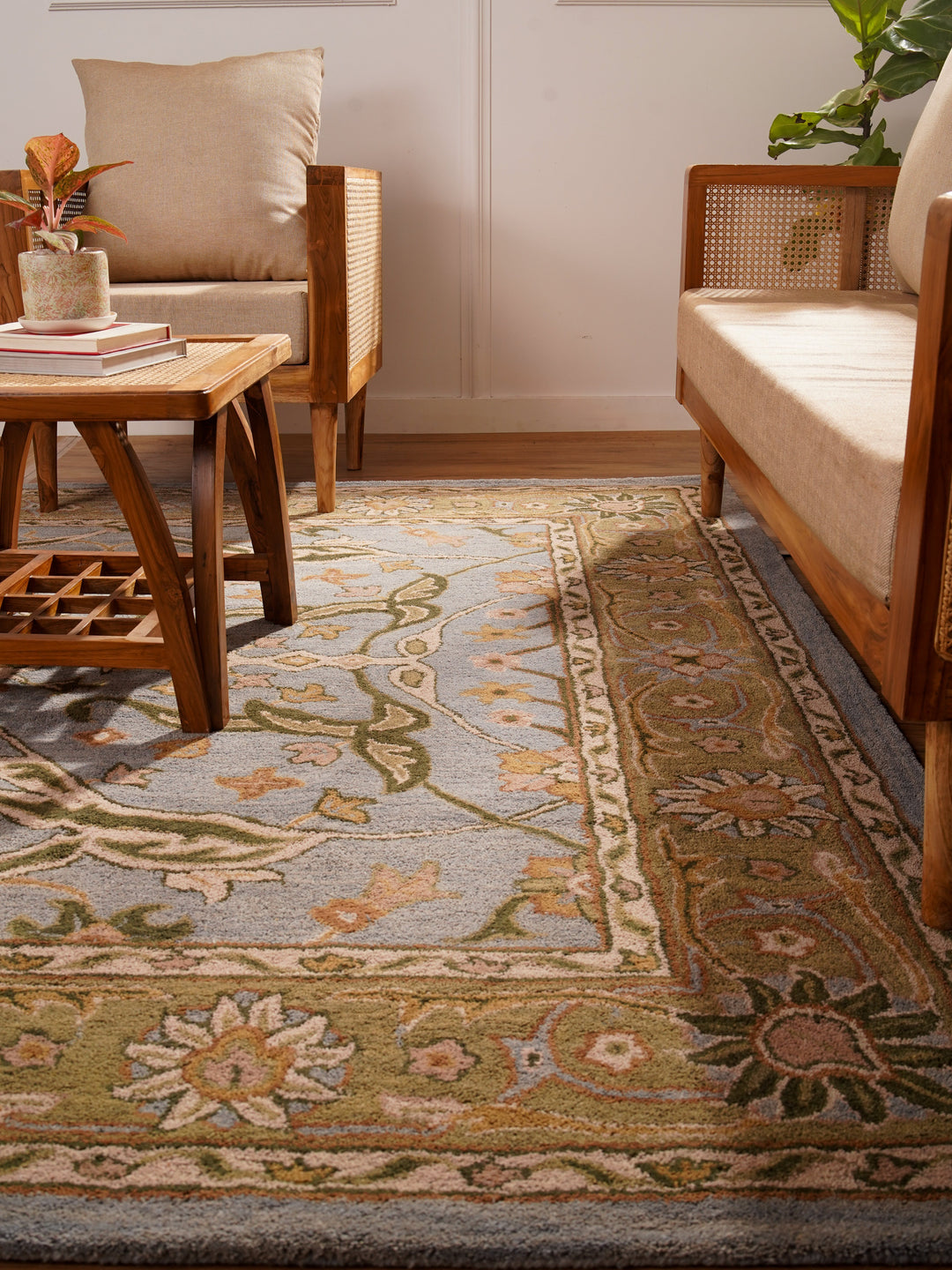 Hand Tufted Blue Green Wool Oriental Rug
