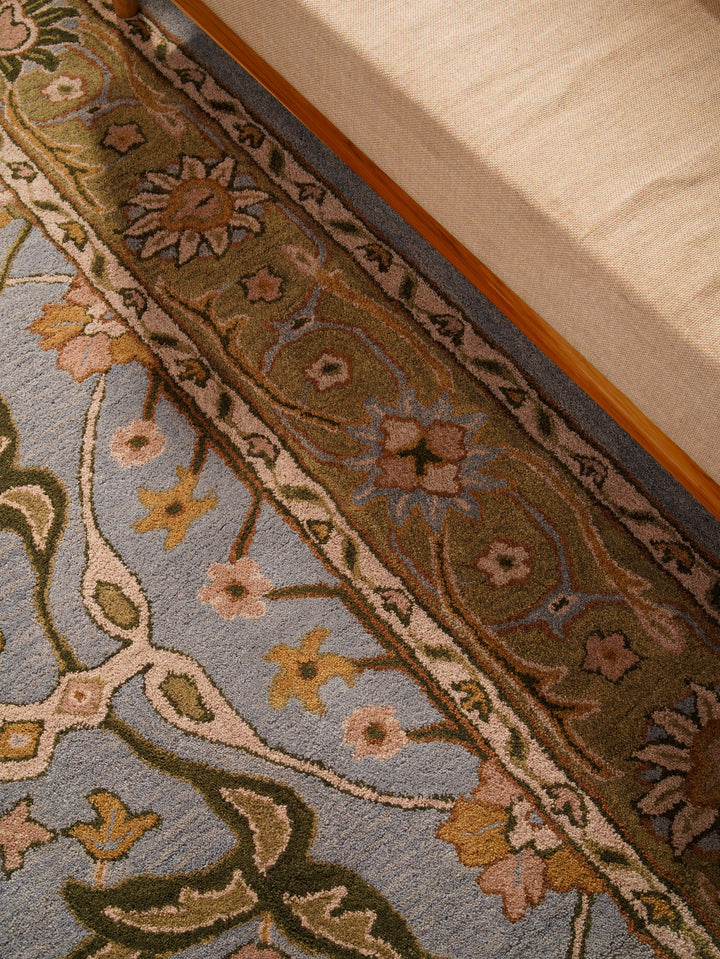 Hand Tufted Blue Green Wool Oriental Rug