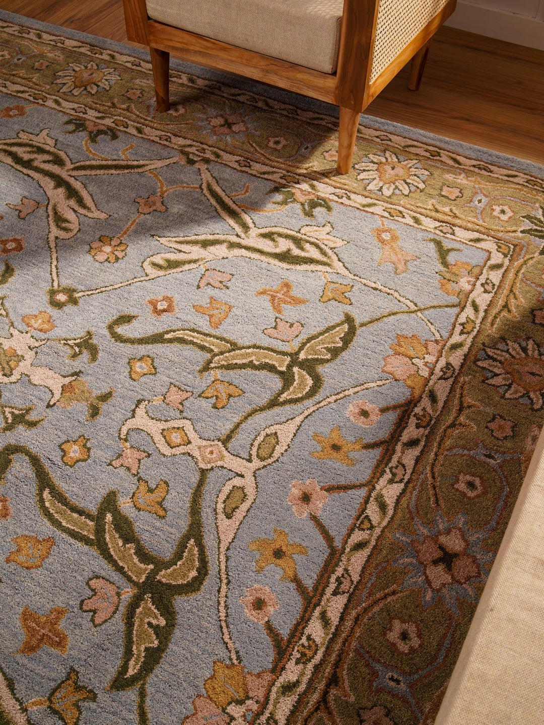 Hand Tufted Blue Green Wool Oriental Rug