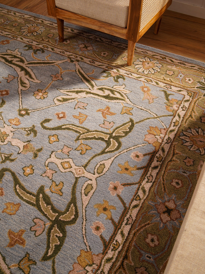 Hand Tufted Blue Green Wool Oriental Rug