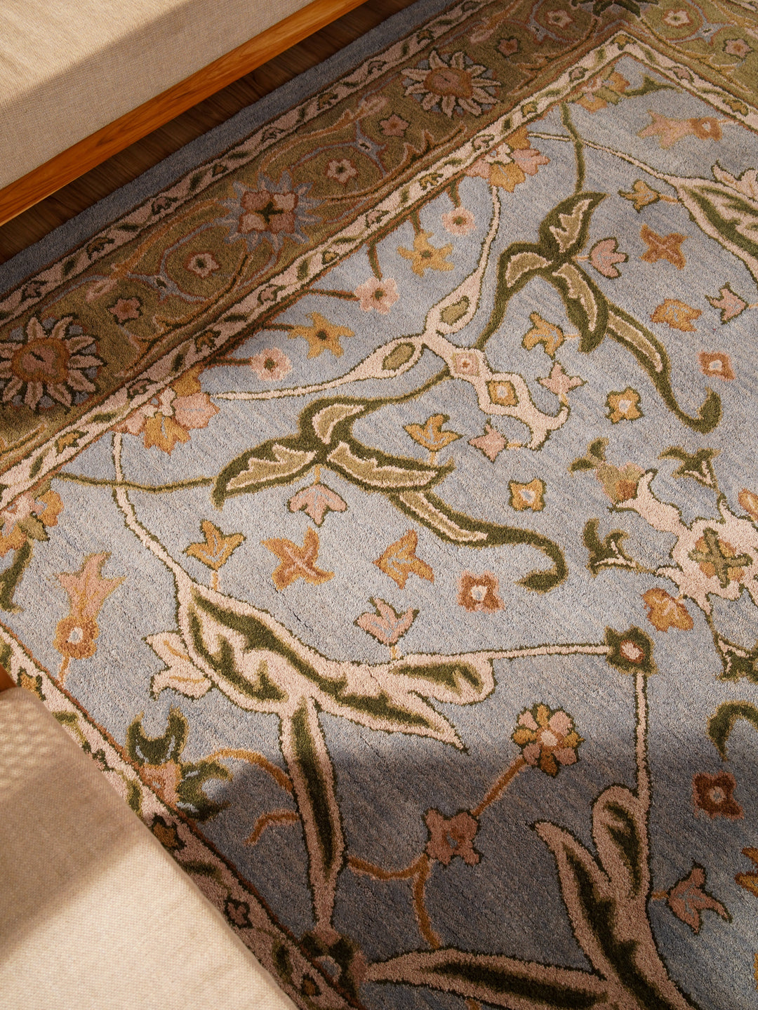 Hand Tufted Blue Green Wool Oriental Rug