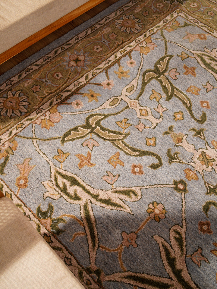 Hand Tufted Blue Green Wool Oriental Rug