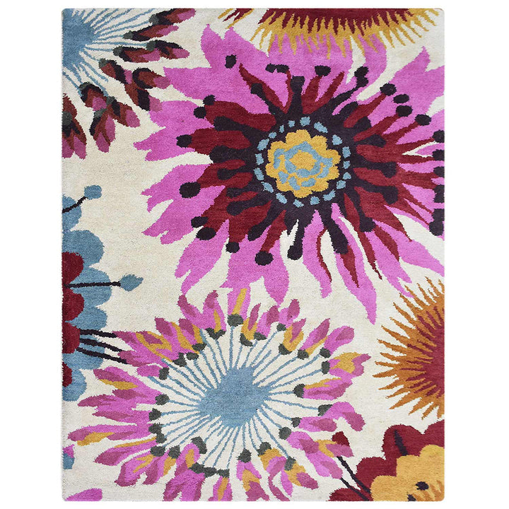 Hand Tufted Wool Area Rug Floral Cream K00504