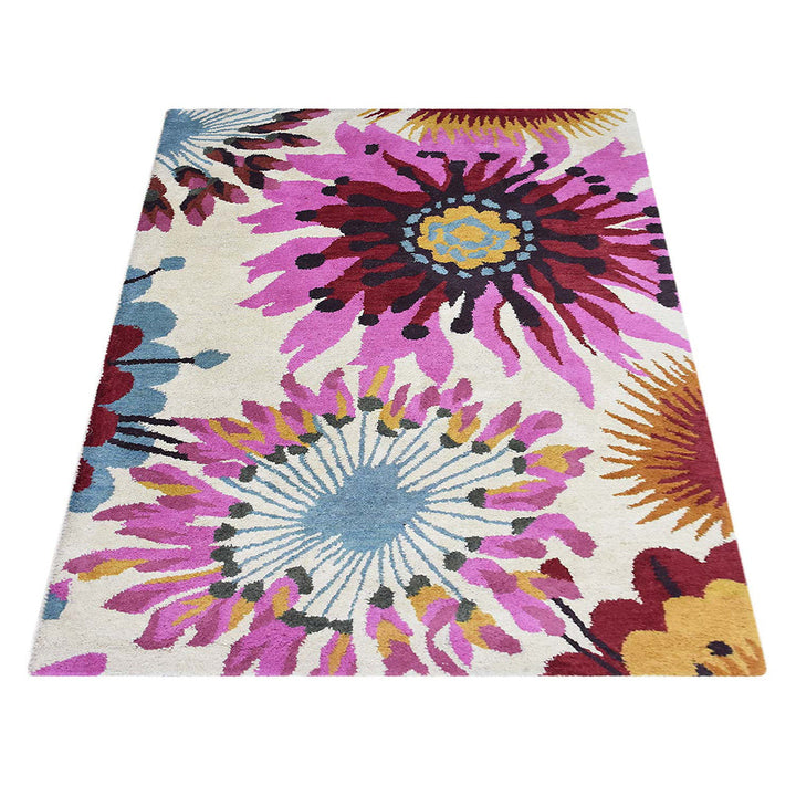 Hand Tufted Wool Area Rug Floral Cream K00504