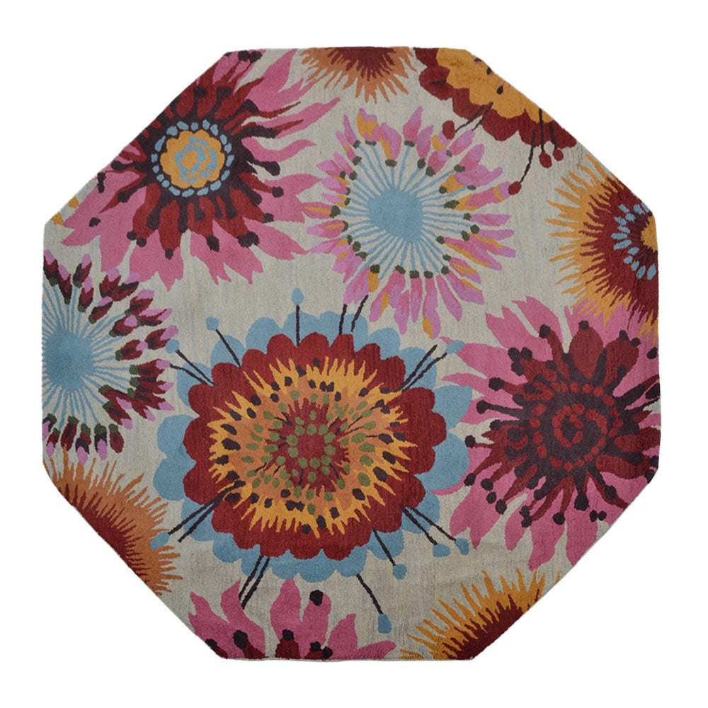 Hand Tufted Wool Area Rug Floral Cream K00504