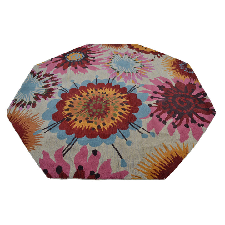 Hand Tufted Wool Area Rug Floral Cream K00504