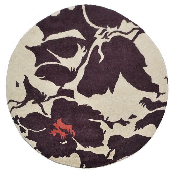 Hand Tufted Wool  Area Rug Floral Beige Brown K00506
