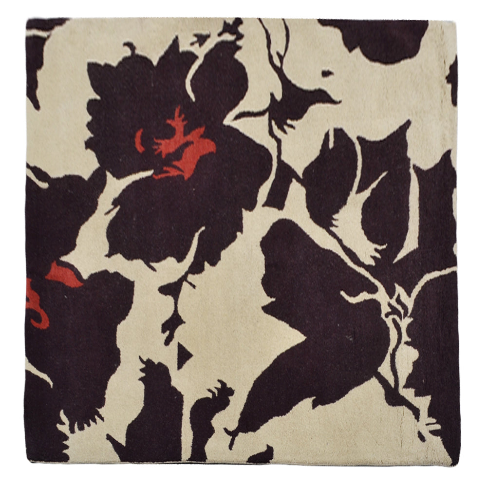 Hand Tufted Wool  Area Rug Floral Beige Brown K00506