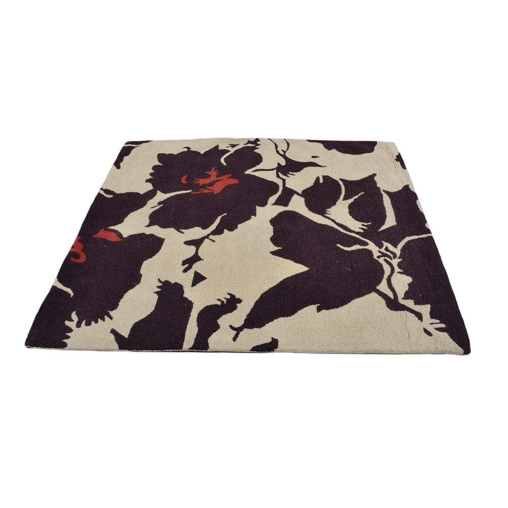 Hand Tufted Wool  Area Rug Floral Beige Brown K00506