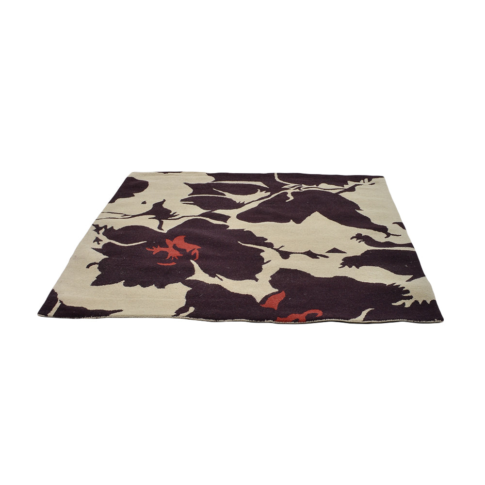 Hand Tufted Wool  Area Rug Floral Beige Brown K00506