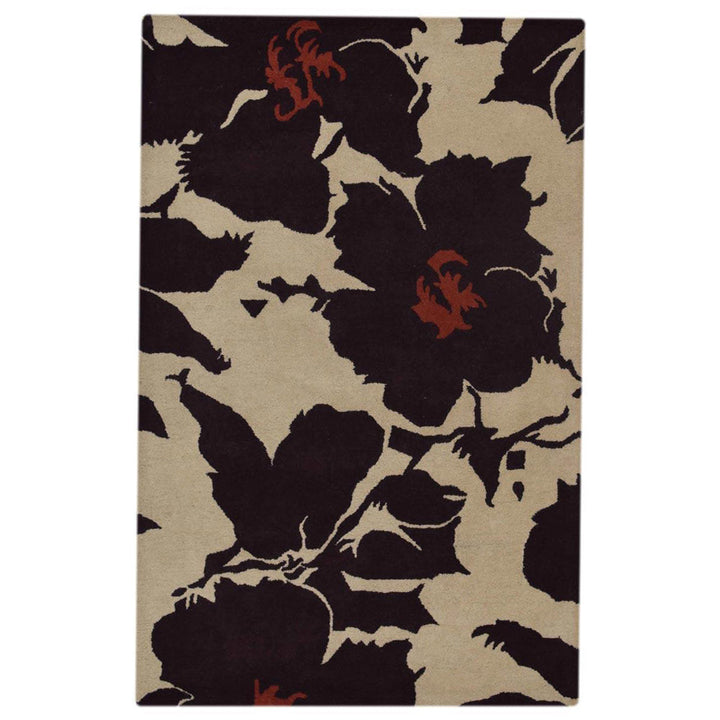 Hand Tufted Wool  Area Rug Floral Beige Brown K00506
