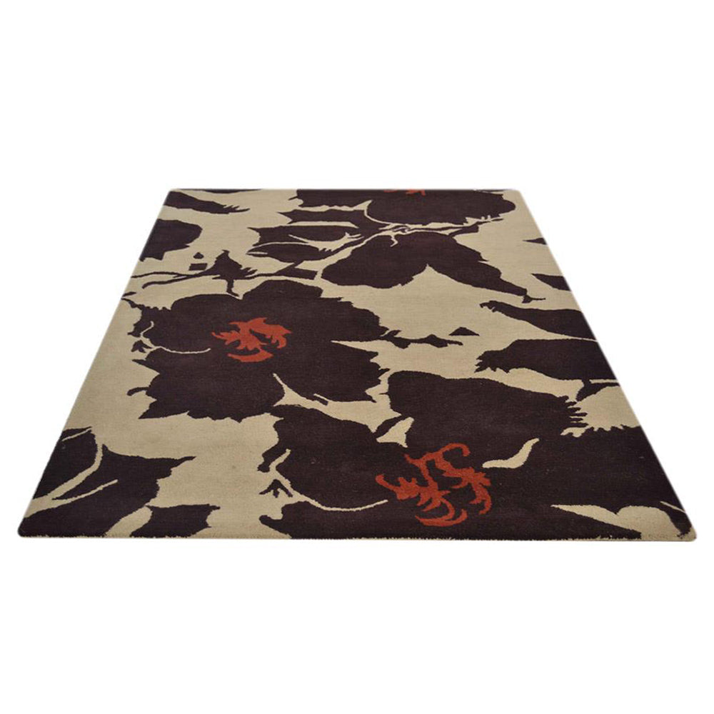 Hand Tufted Wool  Area Rug Floral Beige Brown K00506