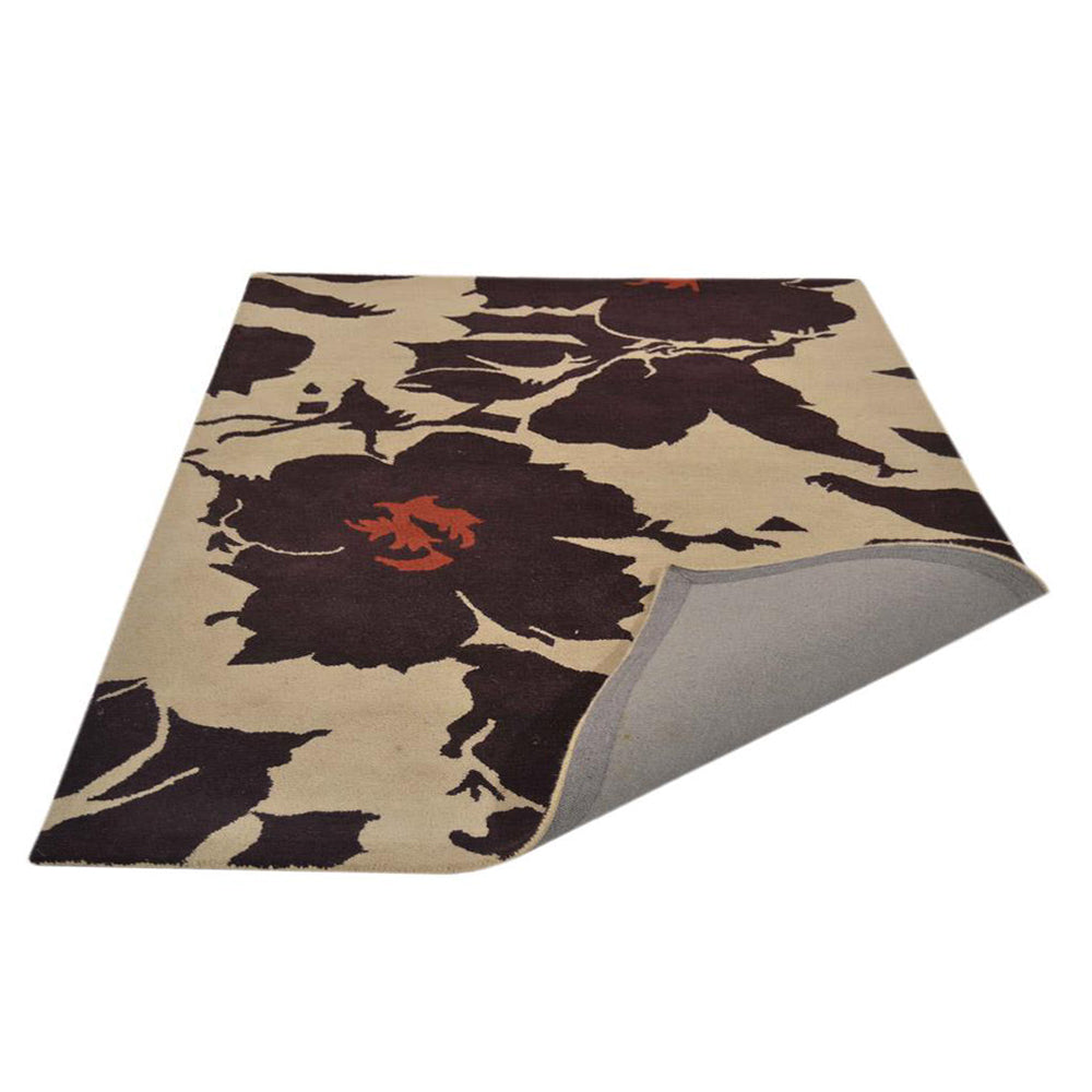 Hand Tufted Wool  Area Rug Floral Beige Brown K00506