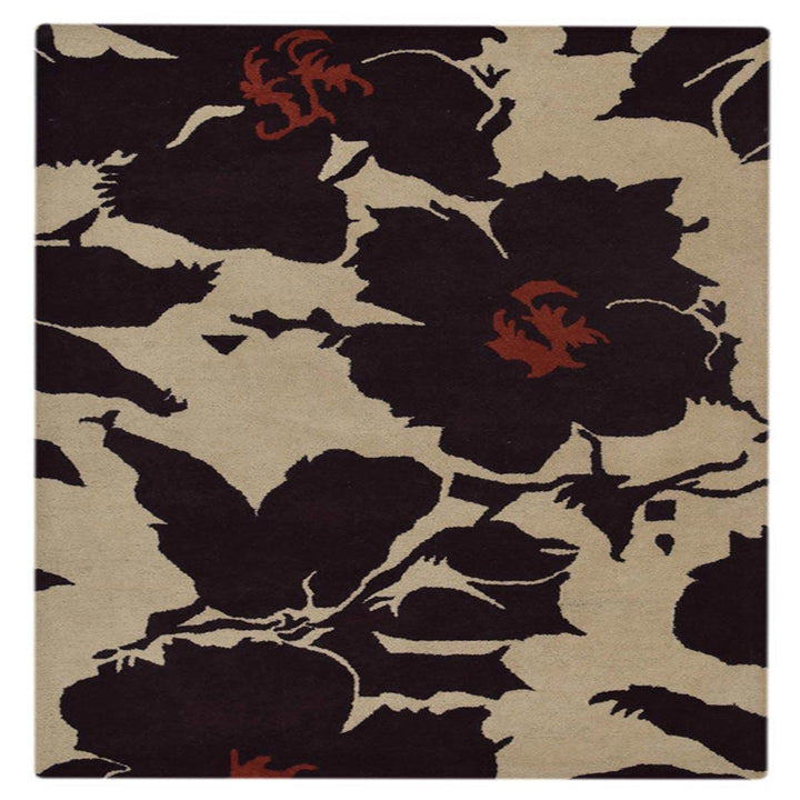 Hand Tufted Wool  Area Rug Floral Beige Brown K00506