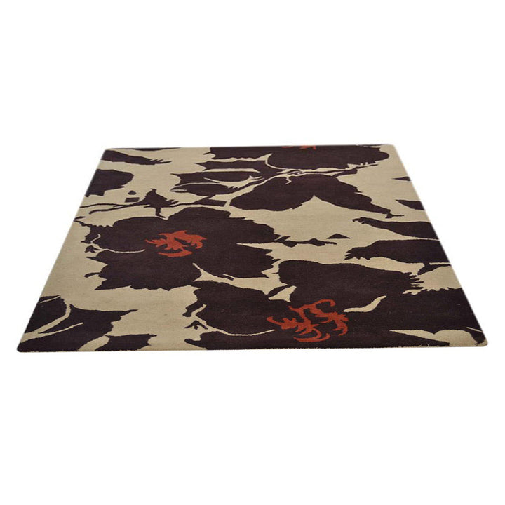 Hand Tufted Wool  Area Rug Floral Beige Brown K00506