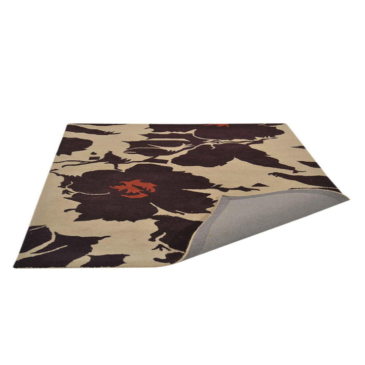Hand Tufted Wool  Area Rug Floral Beige Brown K00506