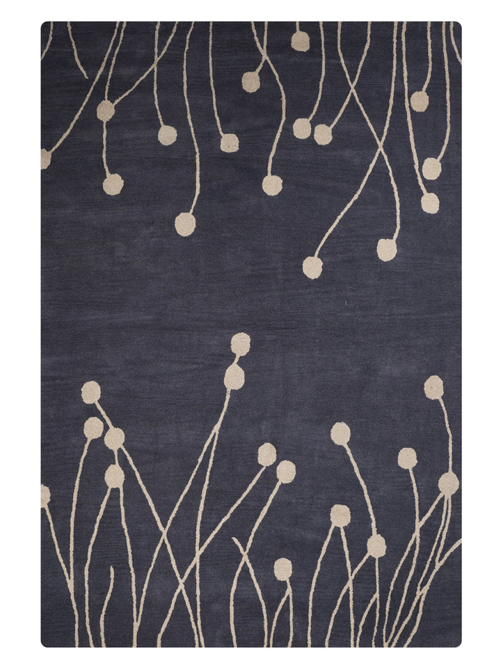 Hand Tufted Gray White Wool Floral Rug
