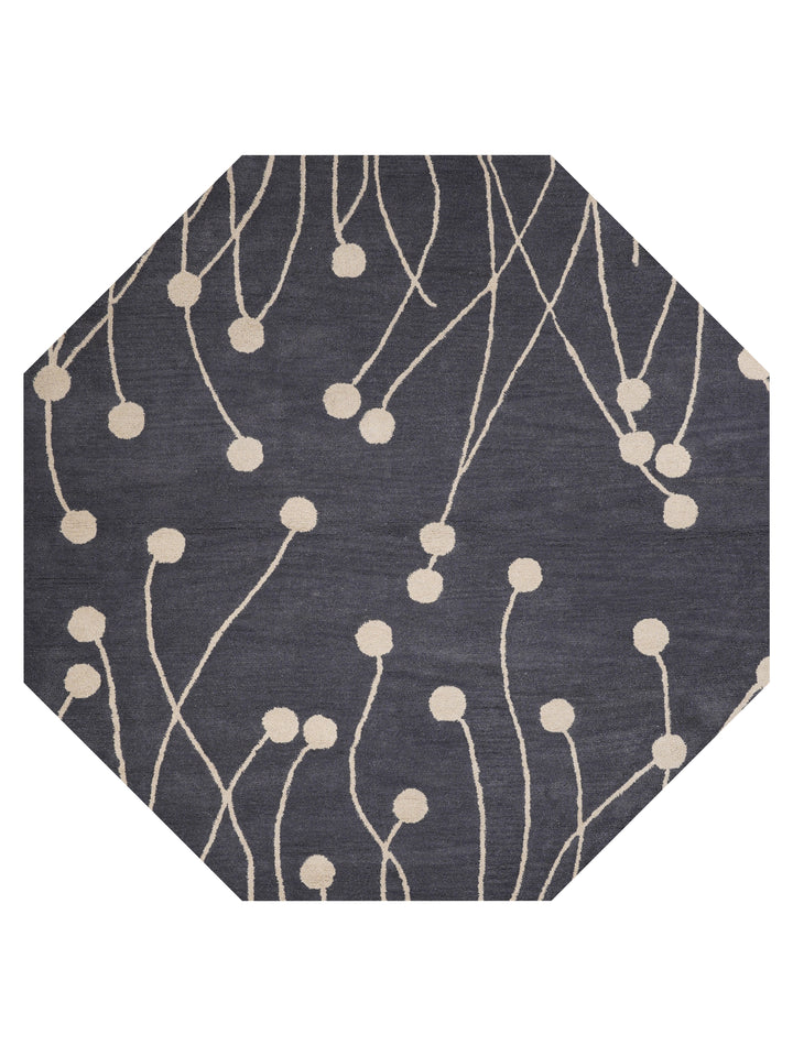 Hand Tufted Gray White Wool Floral Rug