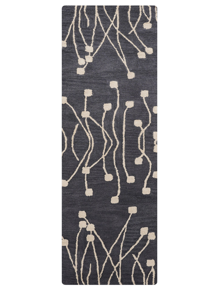 Hand Tufted Gray White Wool Floral Rug