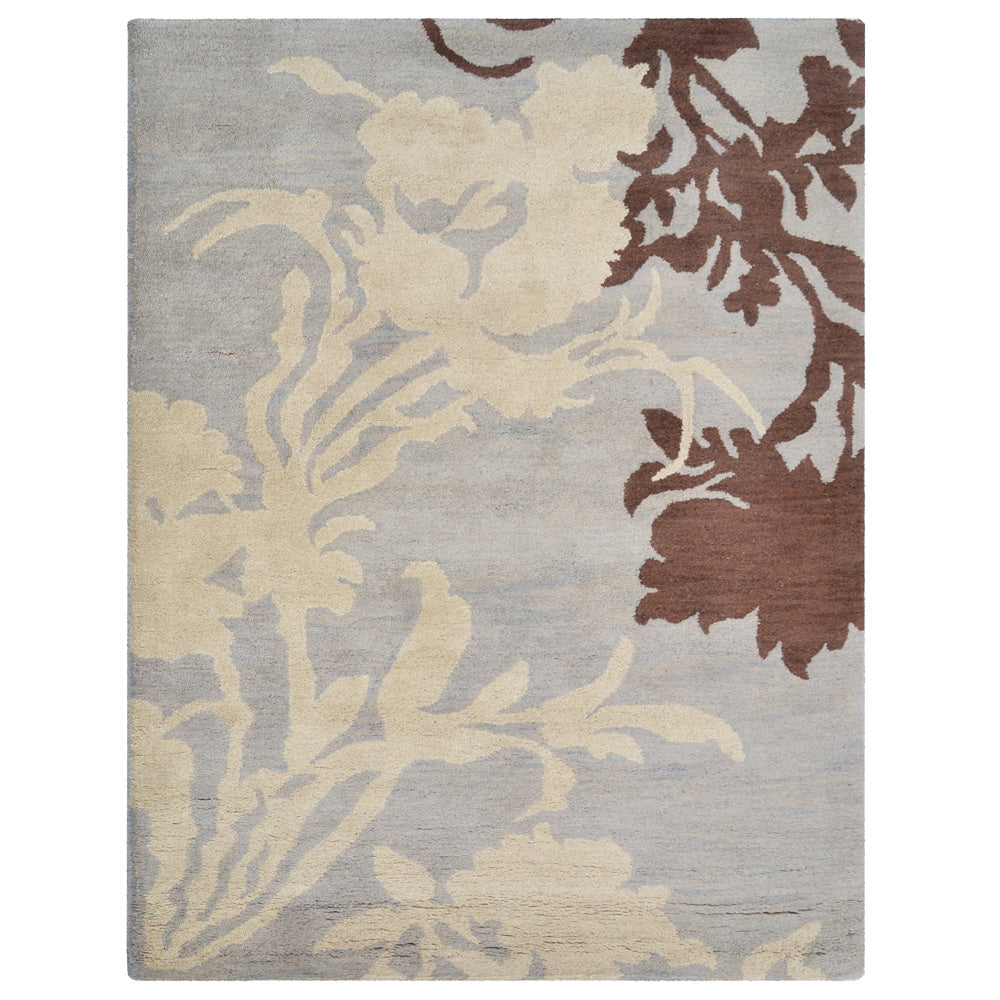 Hand Tufted Wool Area Rug Floral Gray White K00511