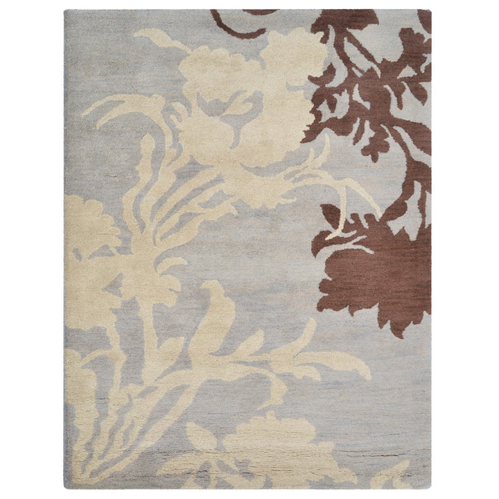 Hand Tufted Wool Area Rug Floral Gray White K00511