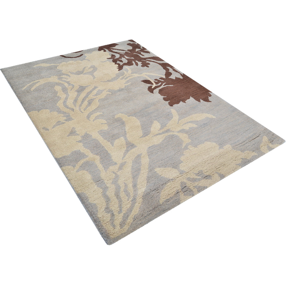 Hand Tufted Wool Area Rug Floral Gray White K00511