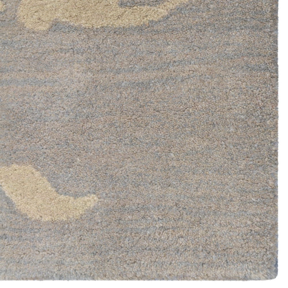 Hand Tufted Wool Area Rug Floral Gray White K00511