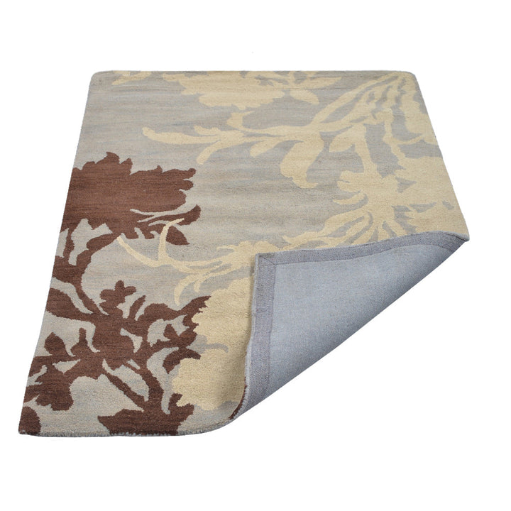 Hand Tufted Wool Area Rug Floral Gray White K00511