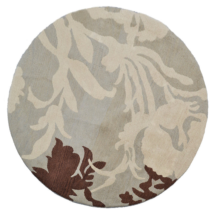 Hand Tufted Wool Area Rug Floral Gray White K00511
