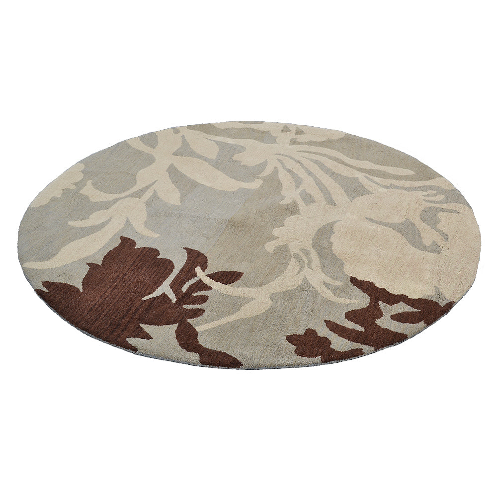 Hand Tufted Wool Area Rug Floral Gray White K00511