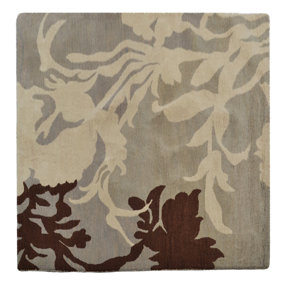 Hand Tufted Wool Area Rug Floral Gray White K00511