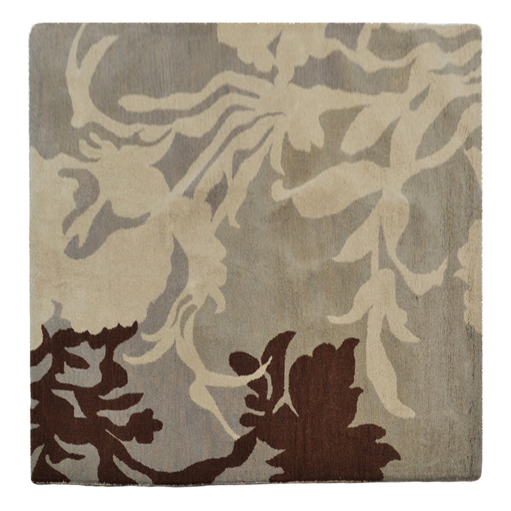 Hand Tufted Wool Area Rug Floral Gray White K00511
