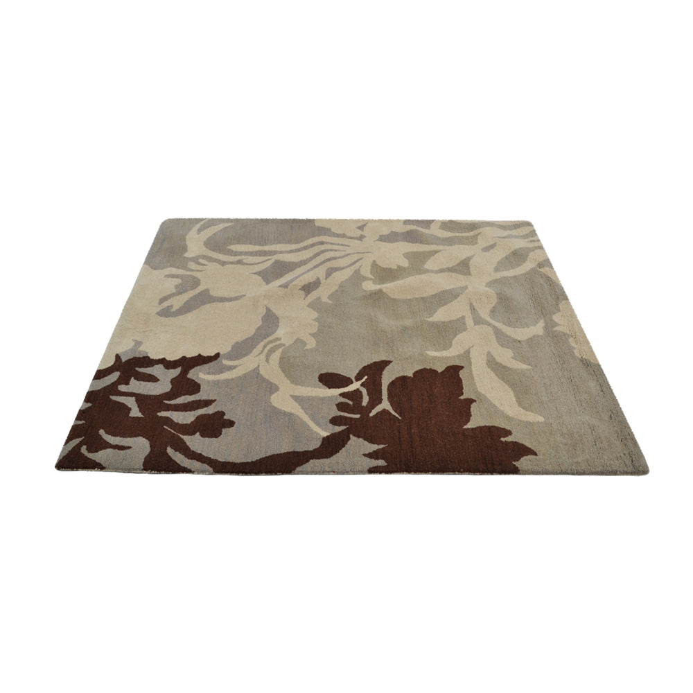 Hand Tufted Wool Area Rug Floral Gray White K00511