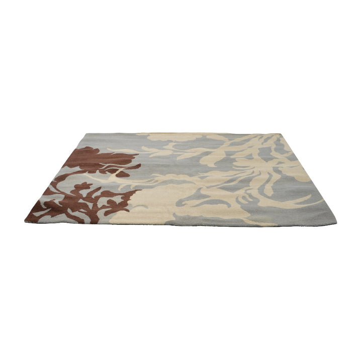 Hand Tufted Wool Area Rug Floral Gray White K00511