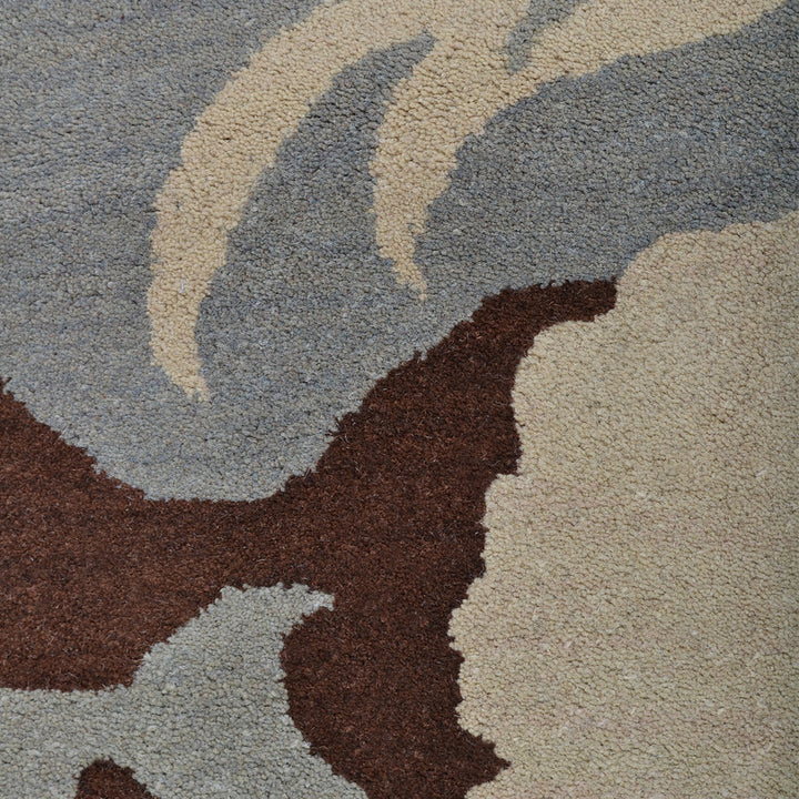 Hand Tufted Wool Area Rug Floral Gray White K00511