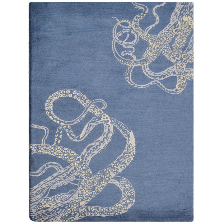 Hand Tufted Blue Beige Wool Contemporary Rug