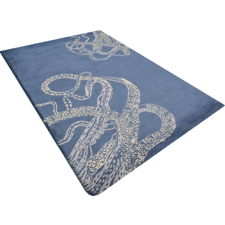Hand Tufted Blue Beige Wool Contemporary Rug
