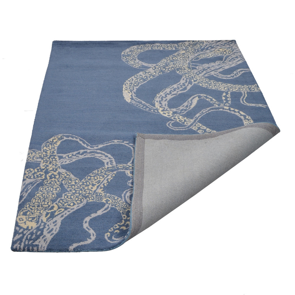 Hand Tufted Blue Beige Wool Contemporary Rug